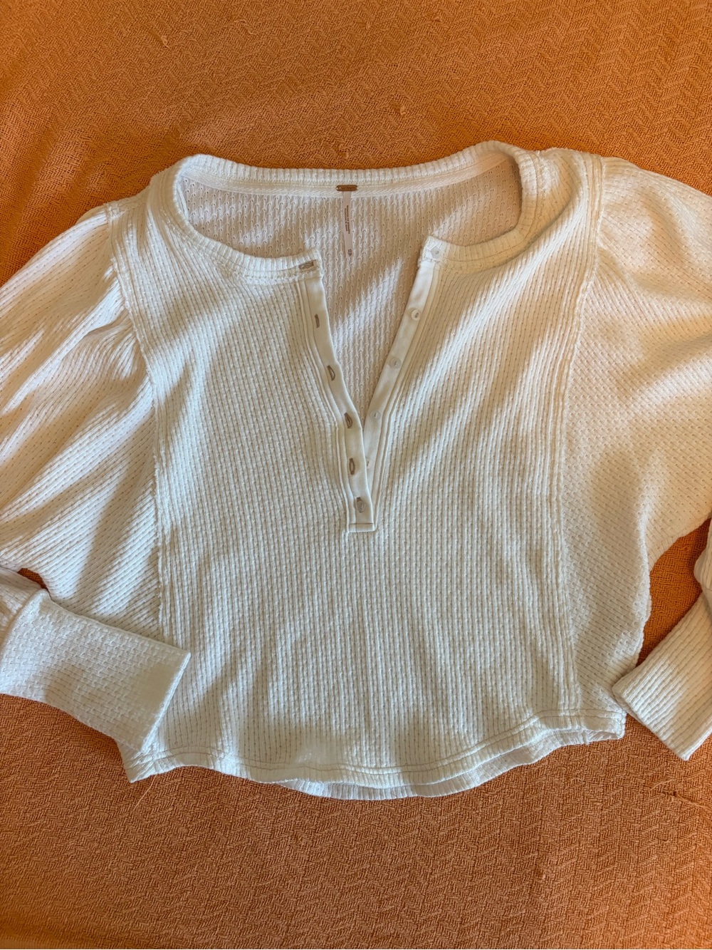 Free People Waffle Knit Thermal Long Sleeve Top - White